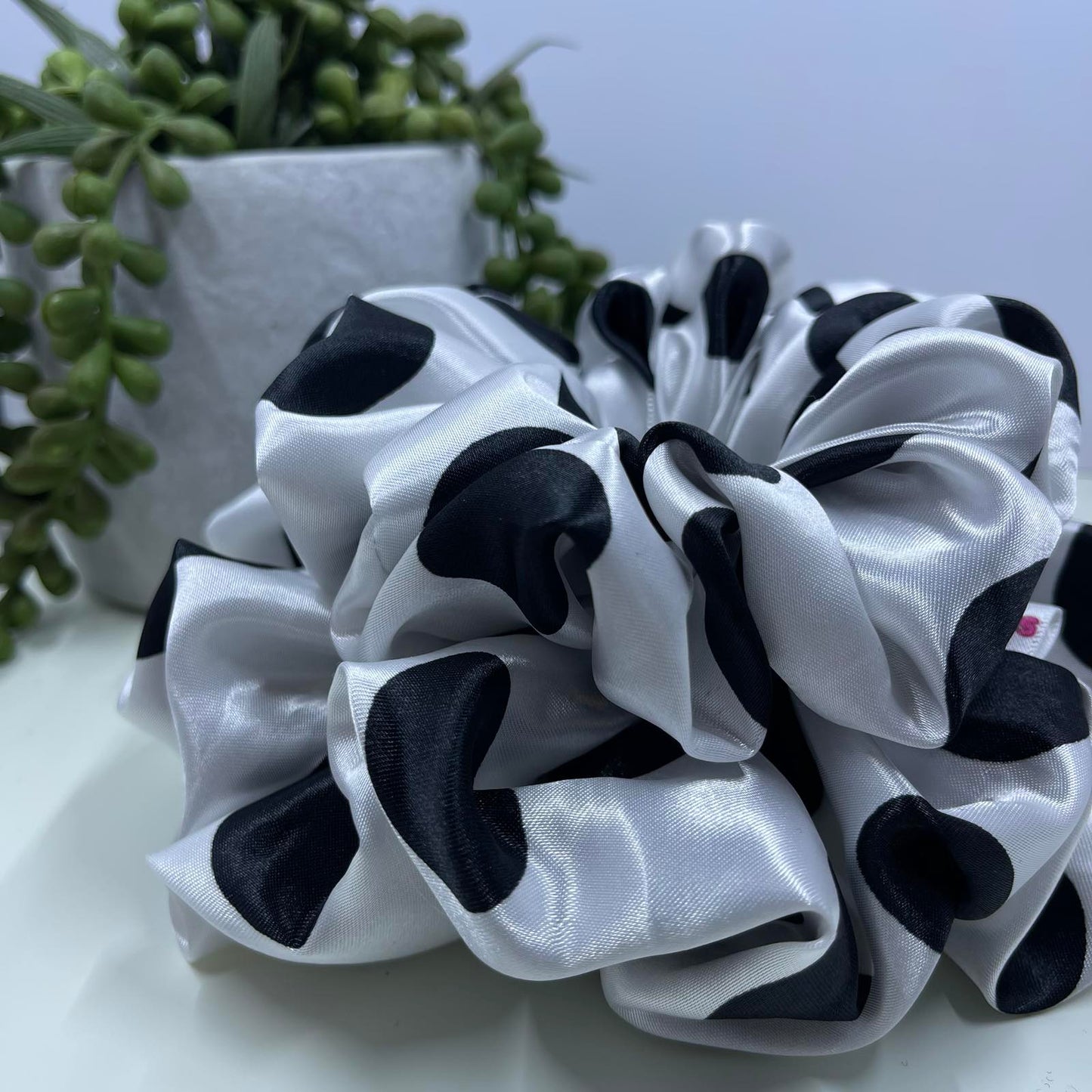 White & Black Polka Dots Scrunchie