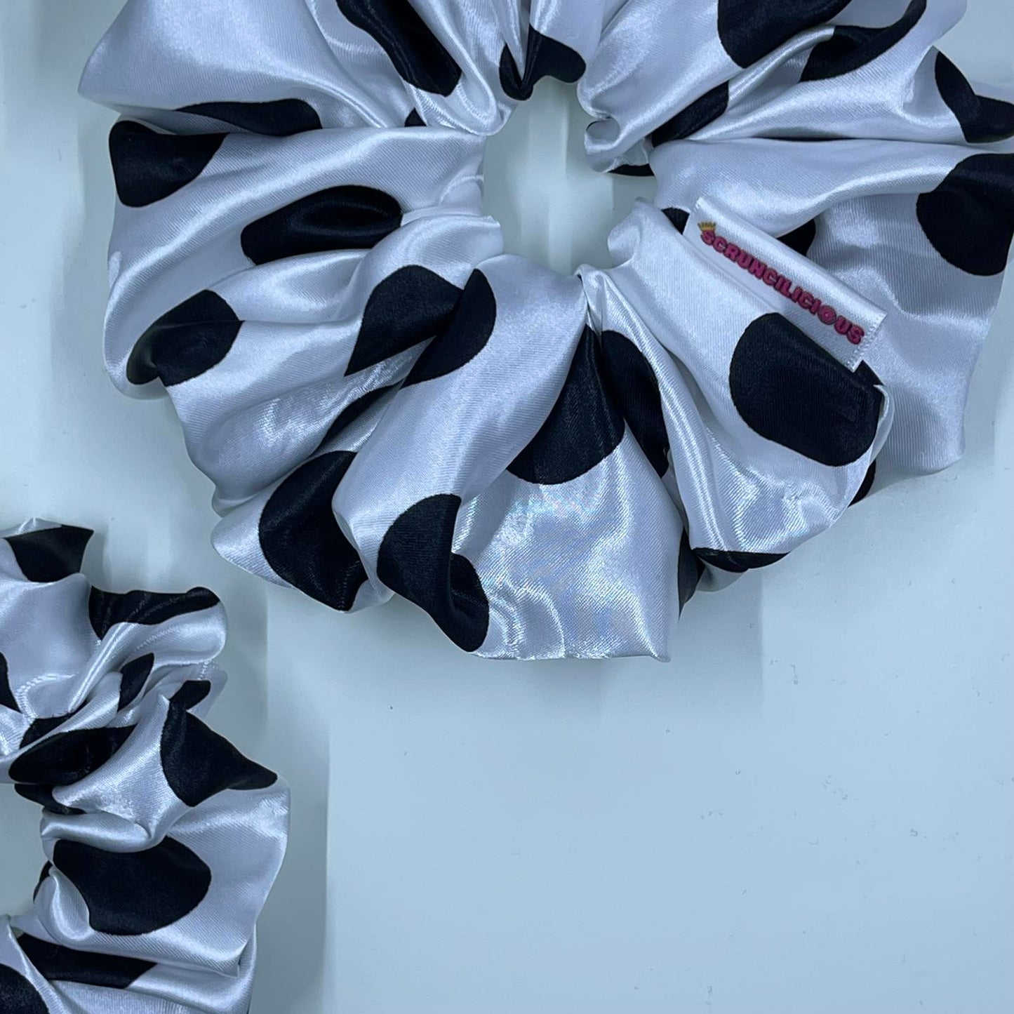White & Black Polka Dots Scrunchie