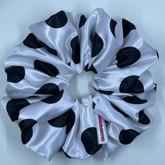 White & Black Polka Dots Scrunchie